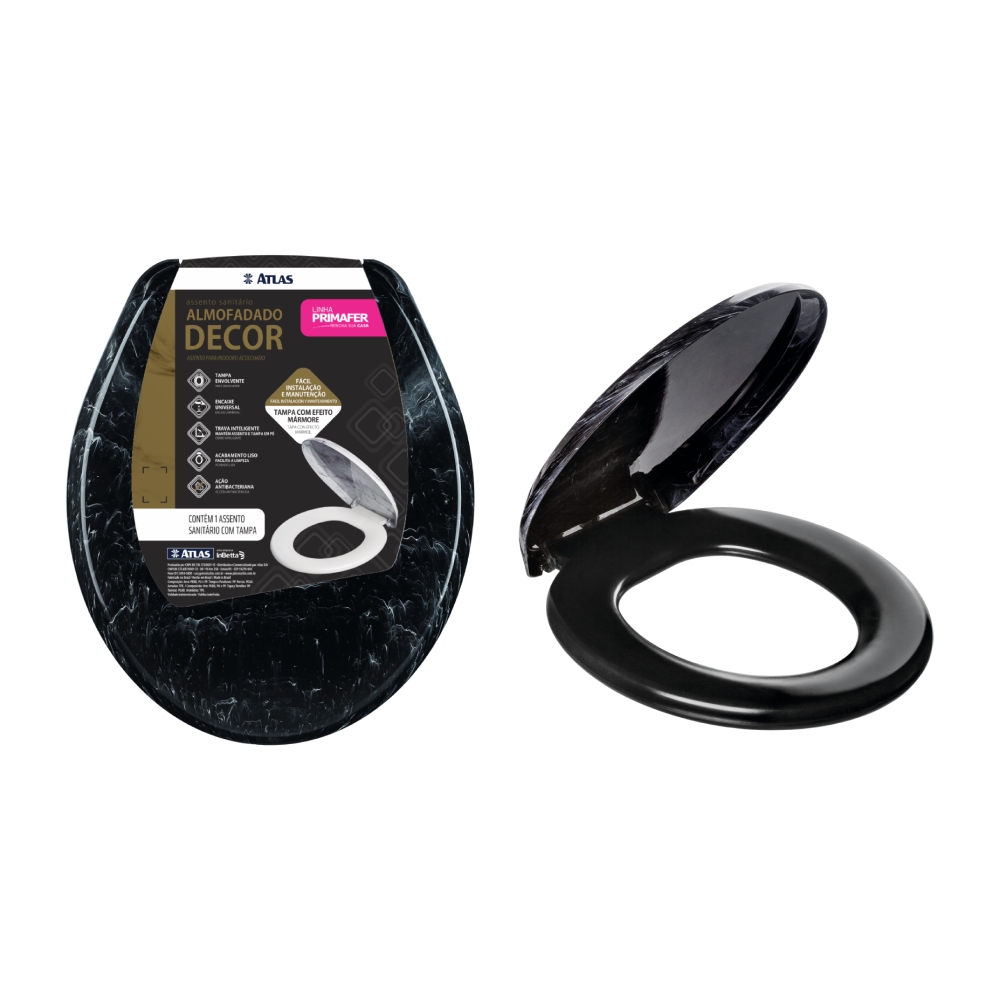 Assento Sanitário Almofadado Decorado Preto